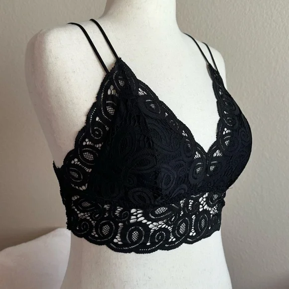 PINK Victoria’s Secret Lace Bralette Black Large Strappy Back Bralette Bra Top - Picture 4 of 11